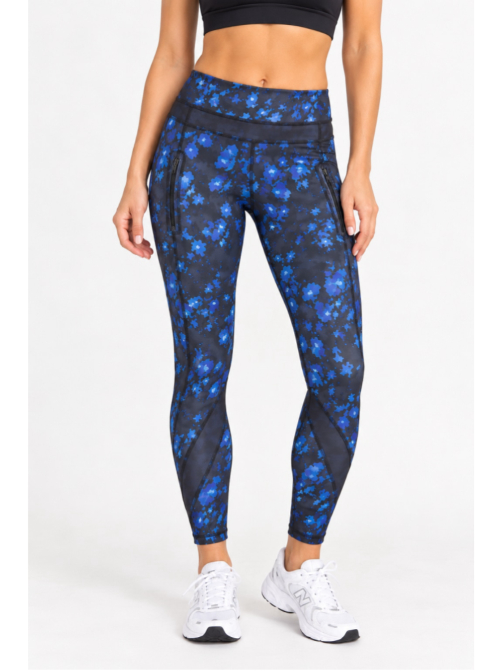 Lululemon Blue Floral High Rise Leggings Size 6 Zip Pockets